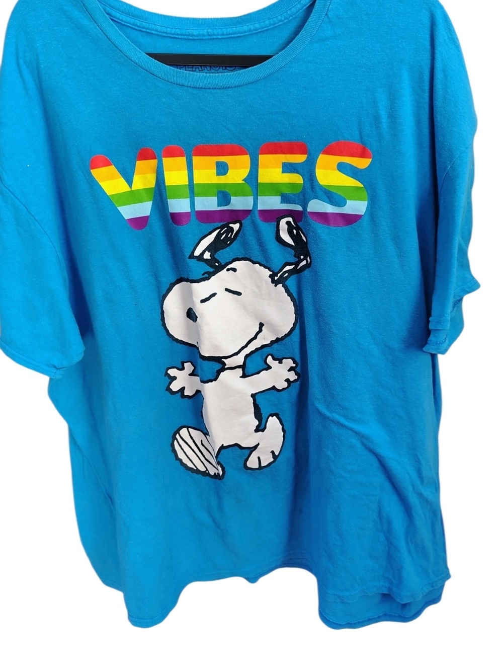 Peanuts Turquoise Snoopy Vibes Rainbow Graphic Tee